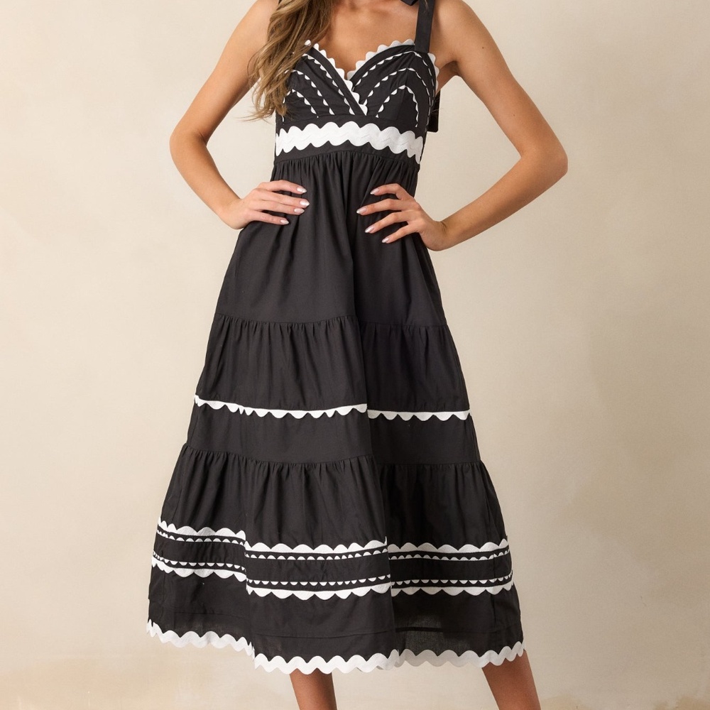 Red Dress Elegant Edge Cotton Black Ricrac Maxi Dress Size MM / Black